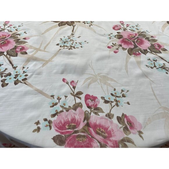 Vintage 60s curtain, pink, blue and tan flowers, leaves, single sheer panel - Picture 5 of 10